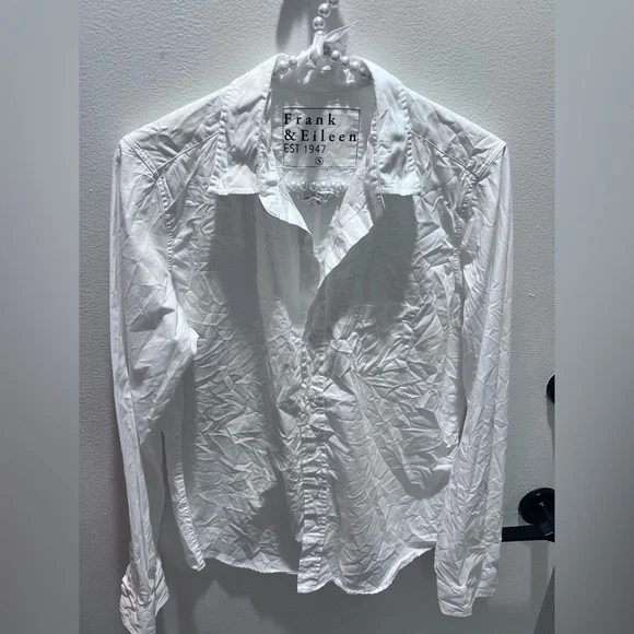 Frank & Eileen Frank & Eileen white Joedy crinkle button down shirt SzSmall EUC - Picture 5 of 9